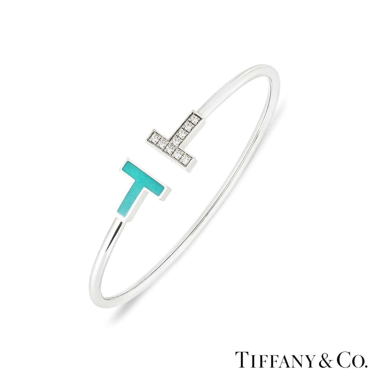Tiffany & Co. White Gold Tiffany T Diamond & Turquoise Wire Bracelet 64029029